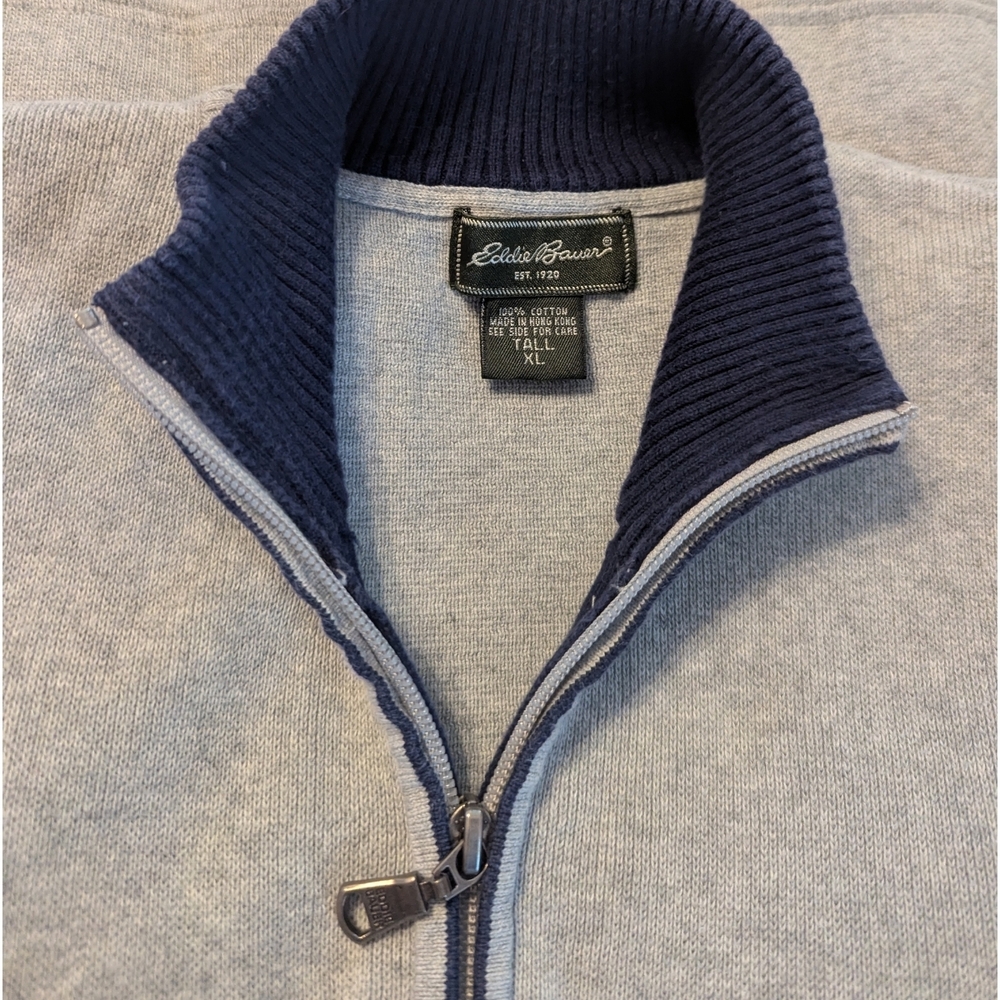 Y2K Eddie Bauer Gray 1/4 Zip Mock Neck LS Gusseted Pullover Sweater Men's XLT - Picture 3 of 10